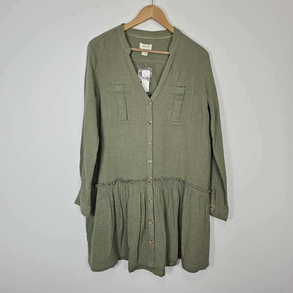 NWT Anthropologie Maeve Katie Gauzy Textured Utility Dress Olive Green 10 - Picture 2 of 9